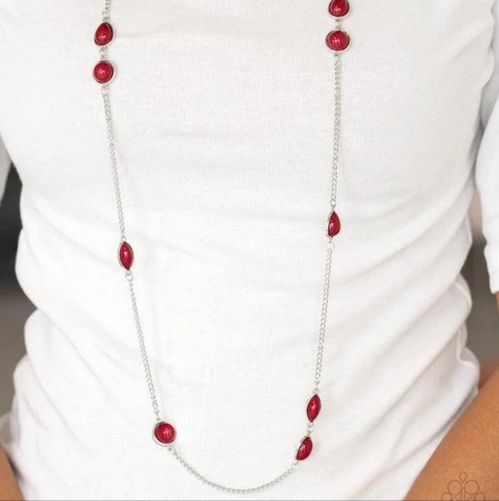 Paparazzi Red and Silver Necklace with Delicate Beads